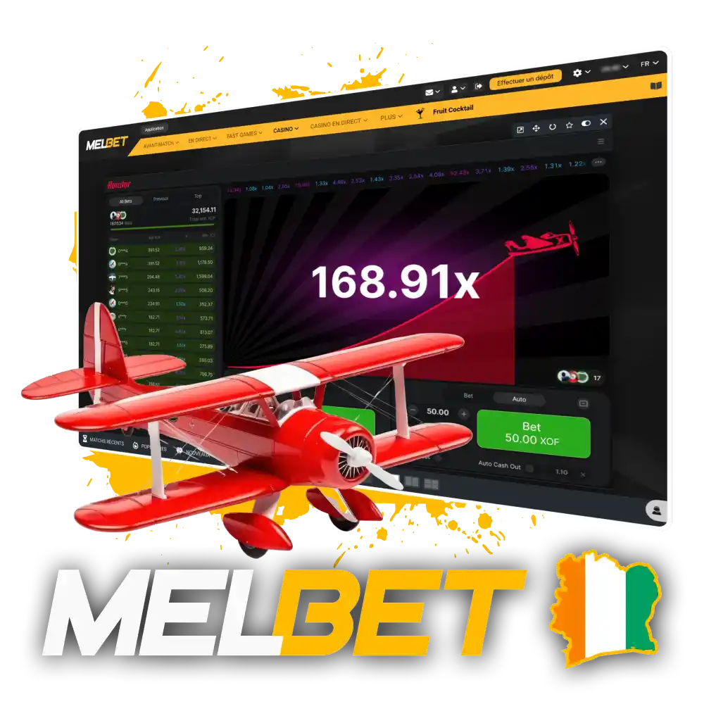 Essayez le jeu de casino facile Aviator sur Melbet Côte d'Ivoire officiel.