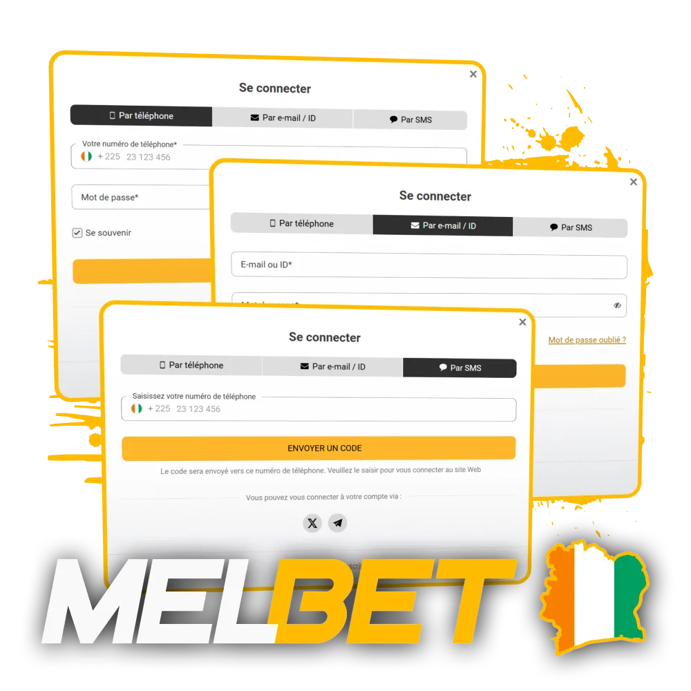 Démarrer un processus de connexion sur le site de Melbet en Côte d'Ivoire.