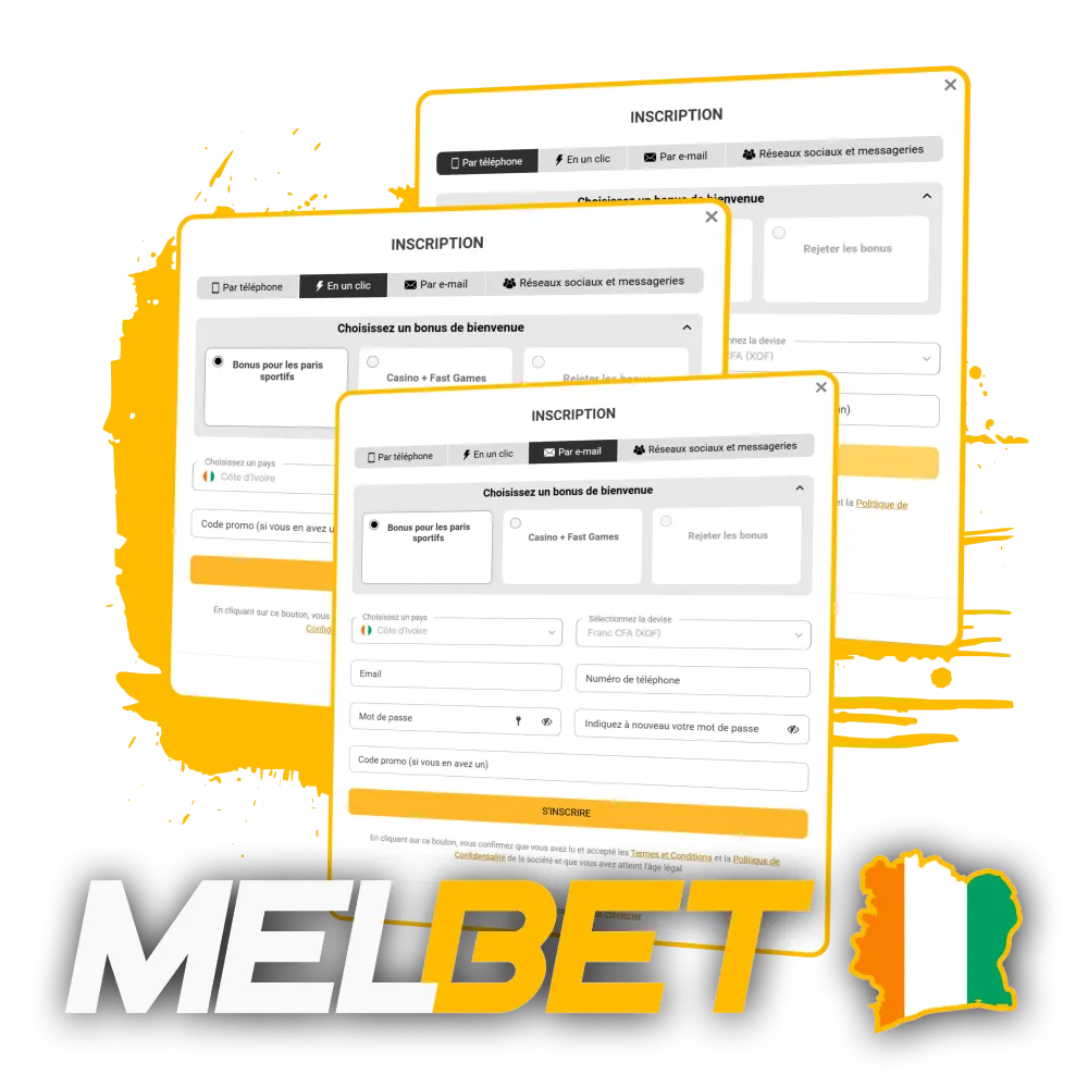 Inscrivez-vous et créez votre compte sur Melbet au Côte d'Ivoire.