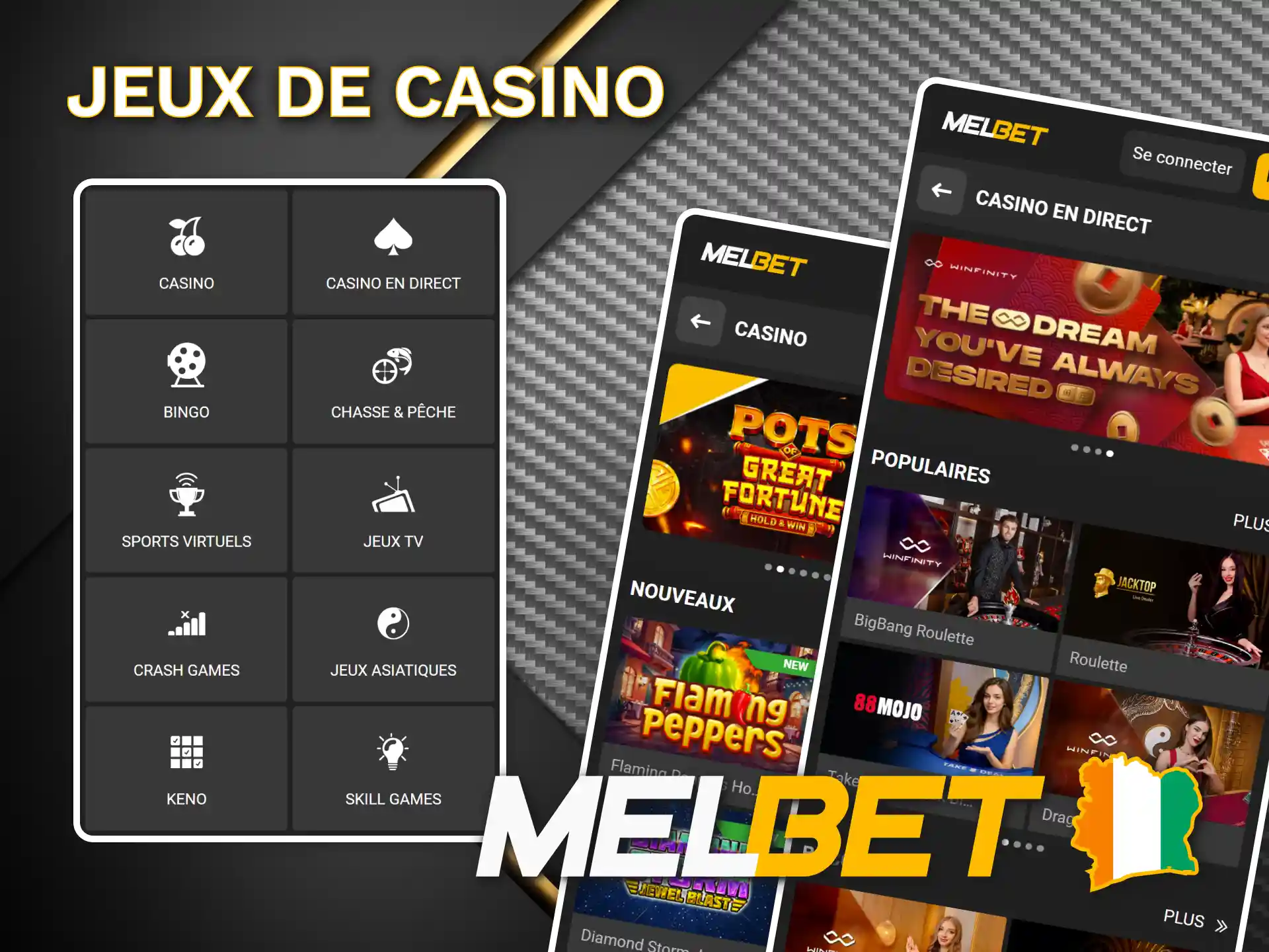 Découvrez en ligne un casino complet sur l'application officielle Melbet.