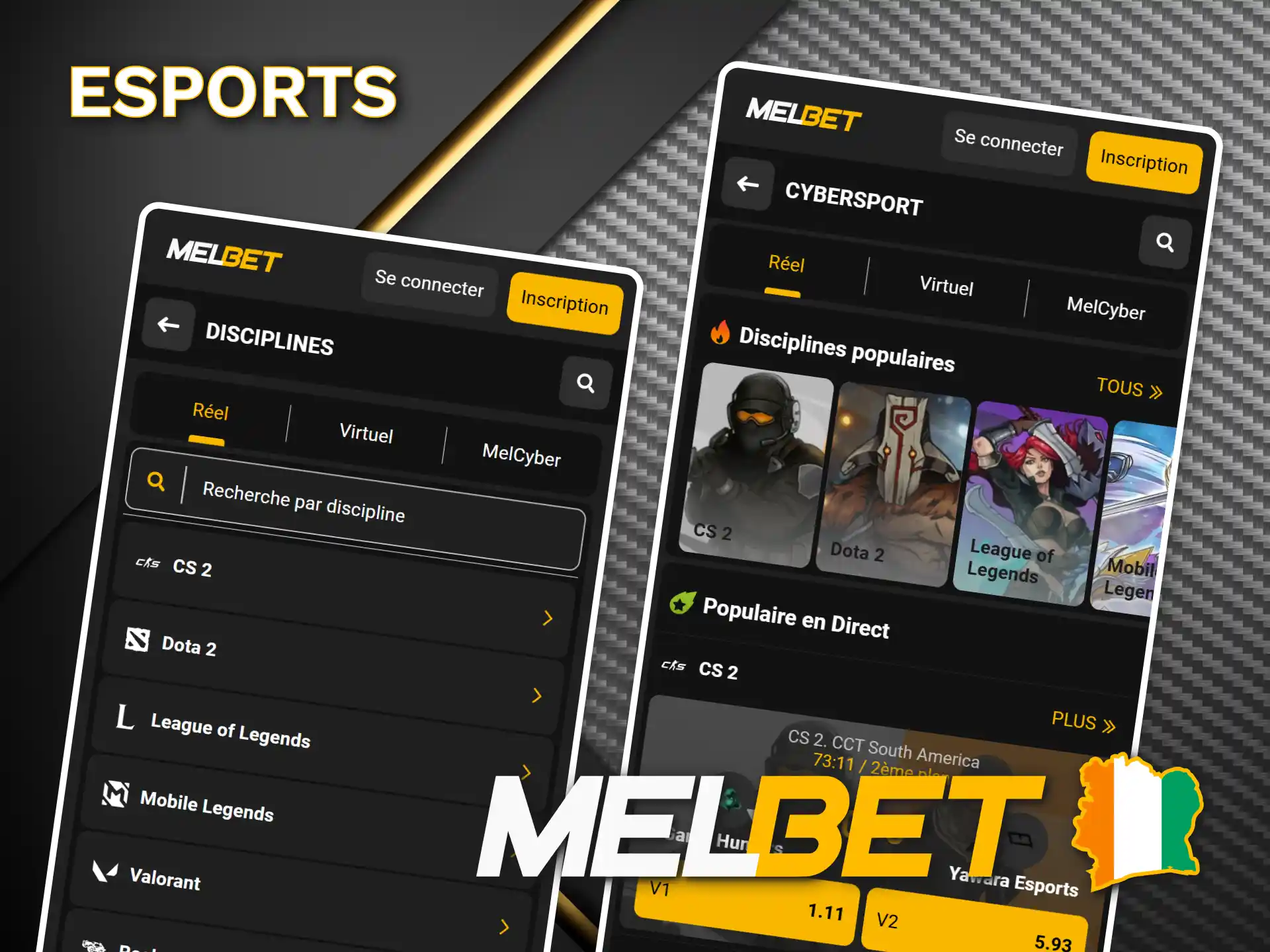 Pariez sur des matchs eSports en utilisant l'application Melbet.