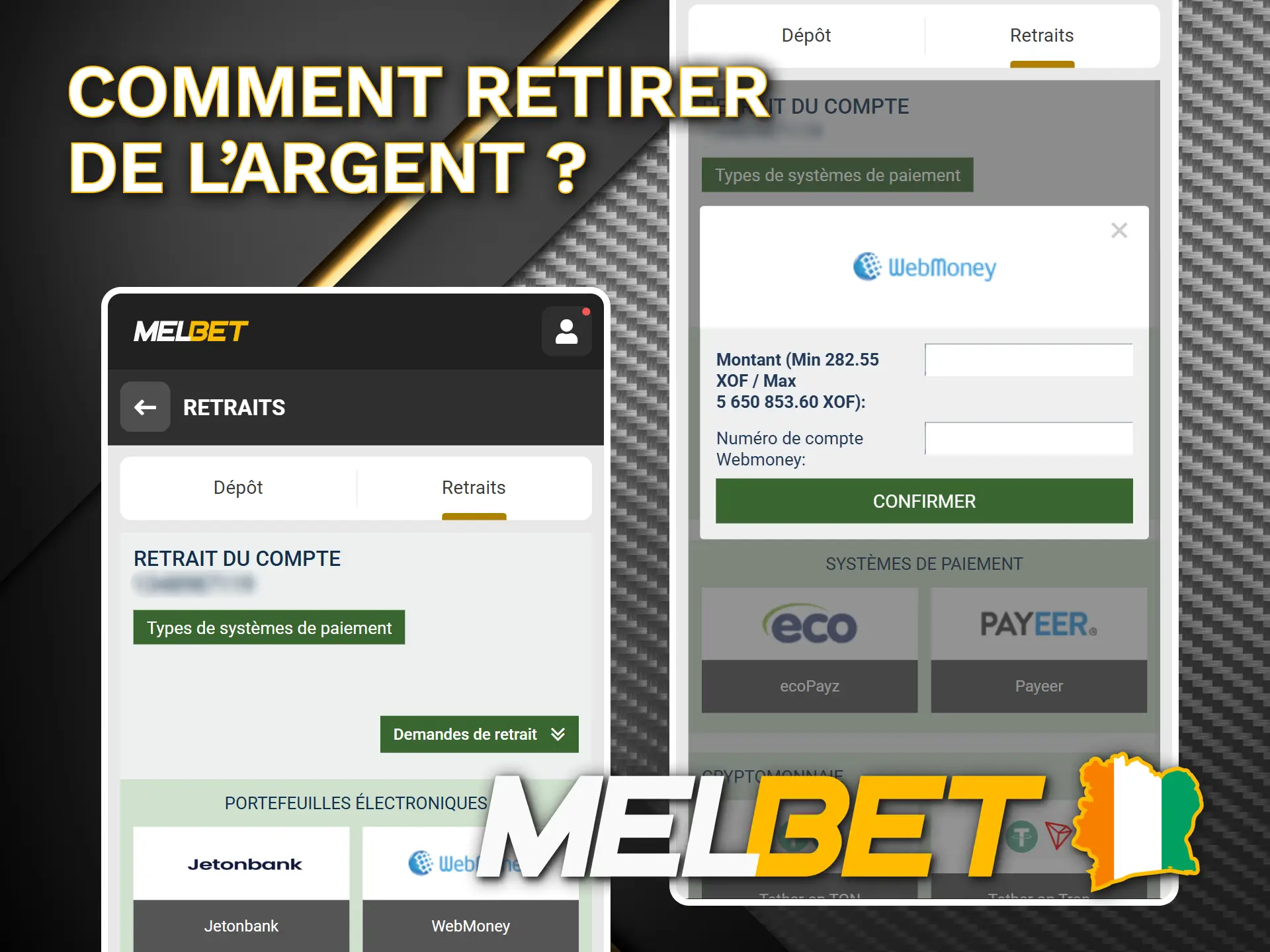 Obtenez vos gains rapidement depuis l'application Melbet Côte d’Ivoire.
