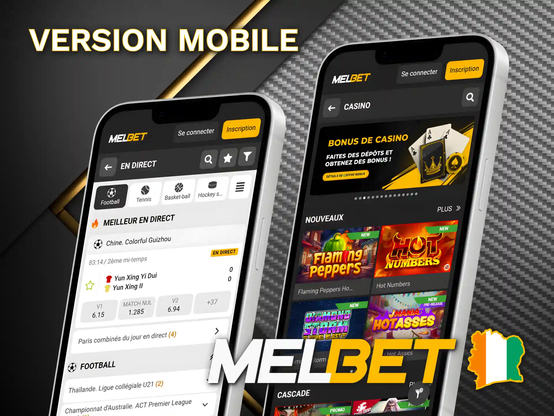 Sports et jeux sur la version mobile de Melbet.
