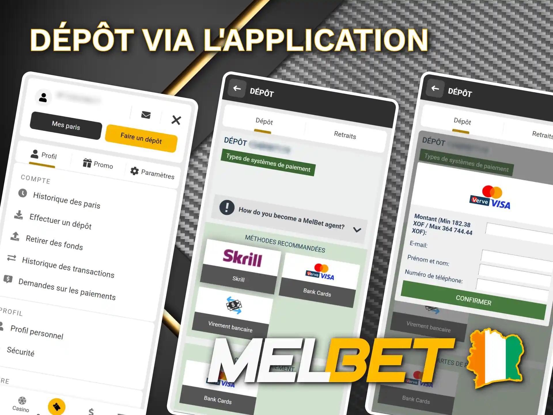 Utilisez l'application Melbet Casino pour déposer de l'argent.