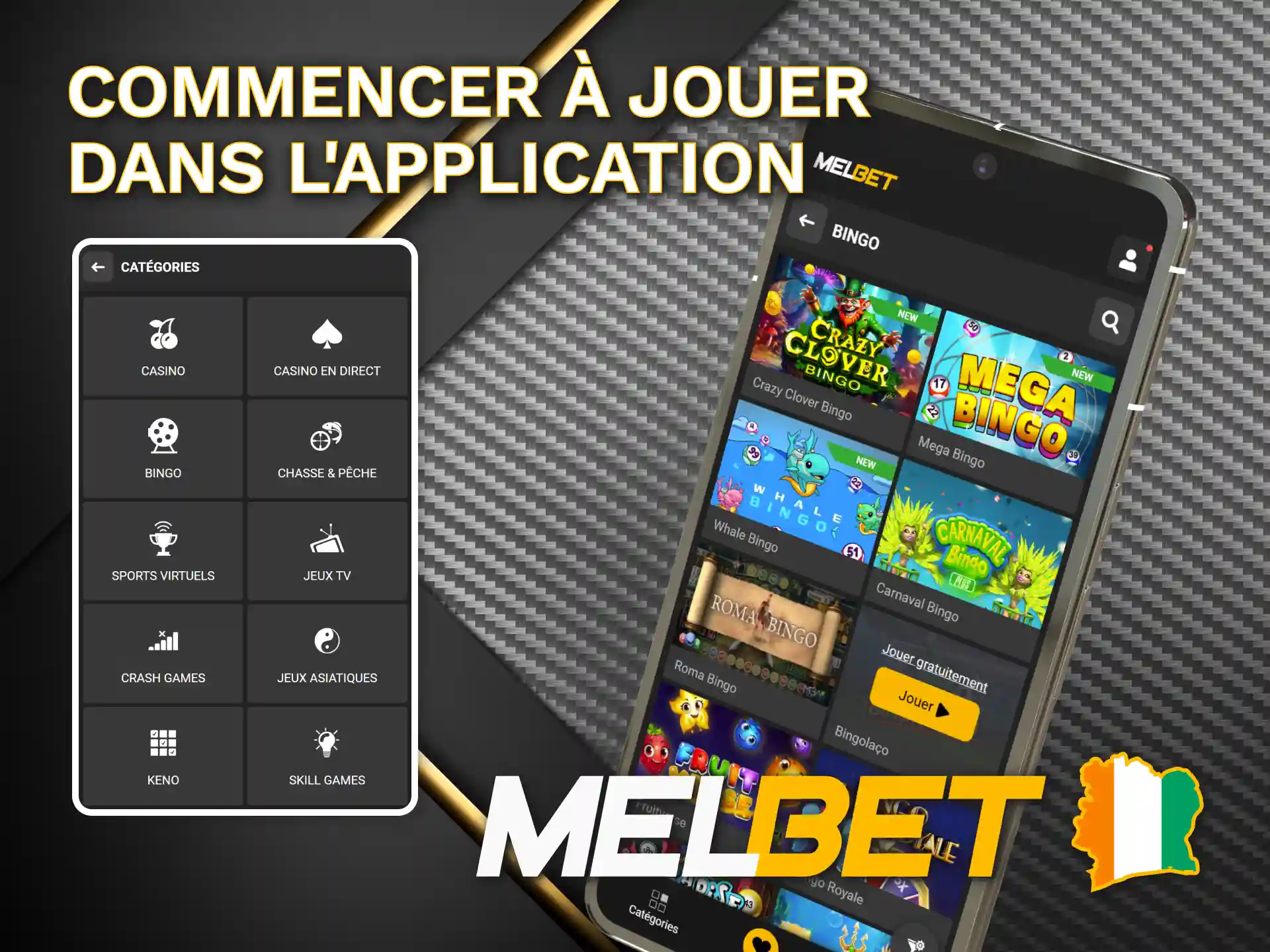 Accédez à tous les jeux Melbet depuis l'application mobile.