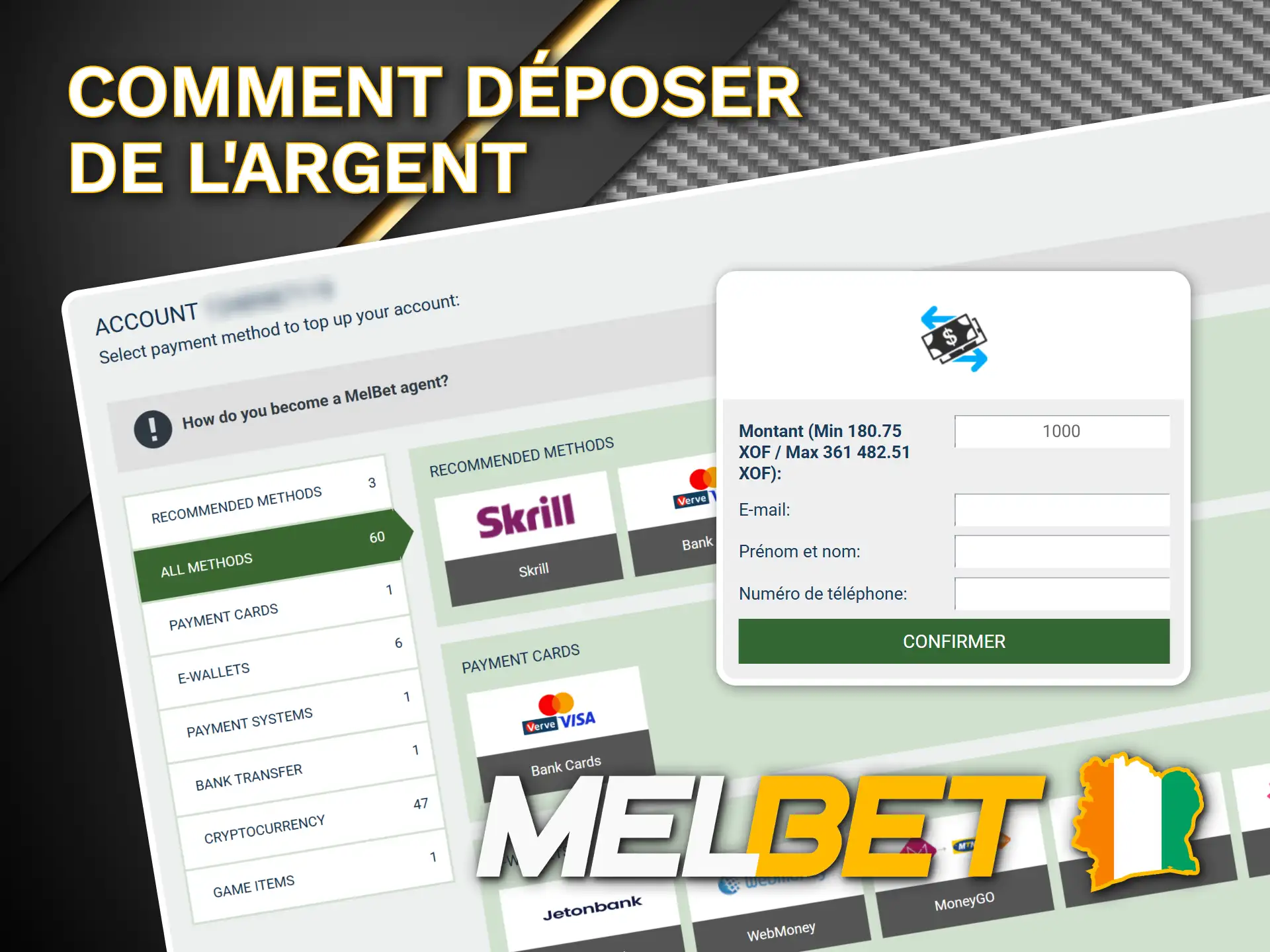 Approvisionnez votre compte pour jouer aux jeux de casino Melbet.