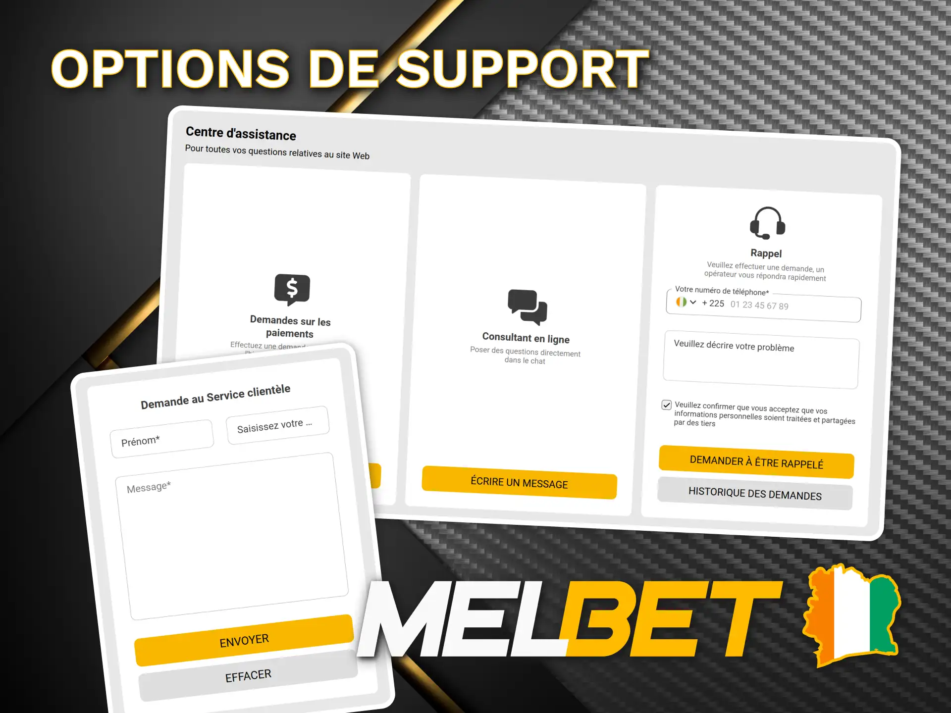 Contactez le support en ligne Melbet pour toute question.