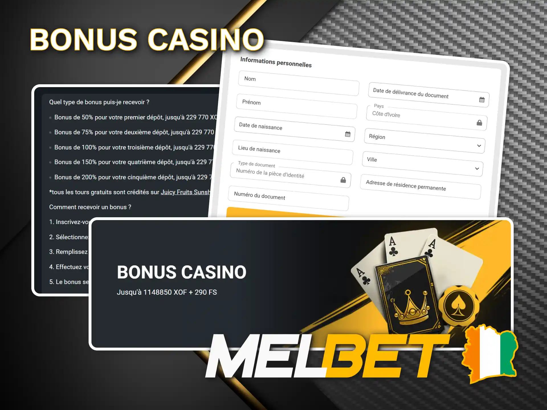 Recevez un bonus Melbet casino sur vos premiers dépôts.