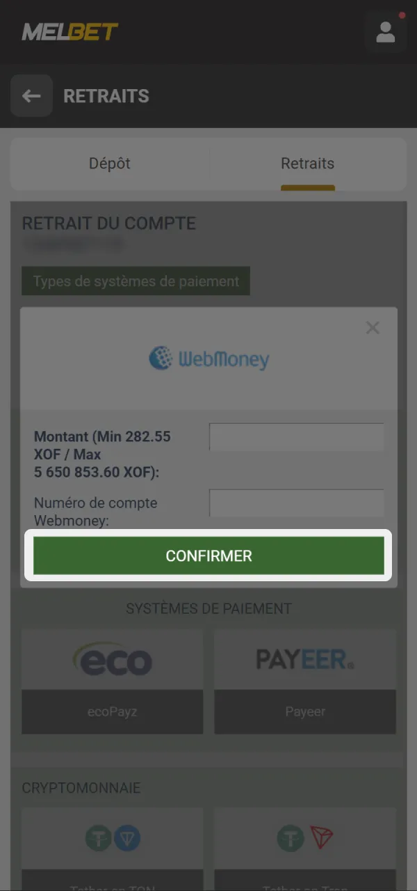 Validez votre demande de retrait en ligne sur Melbet.