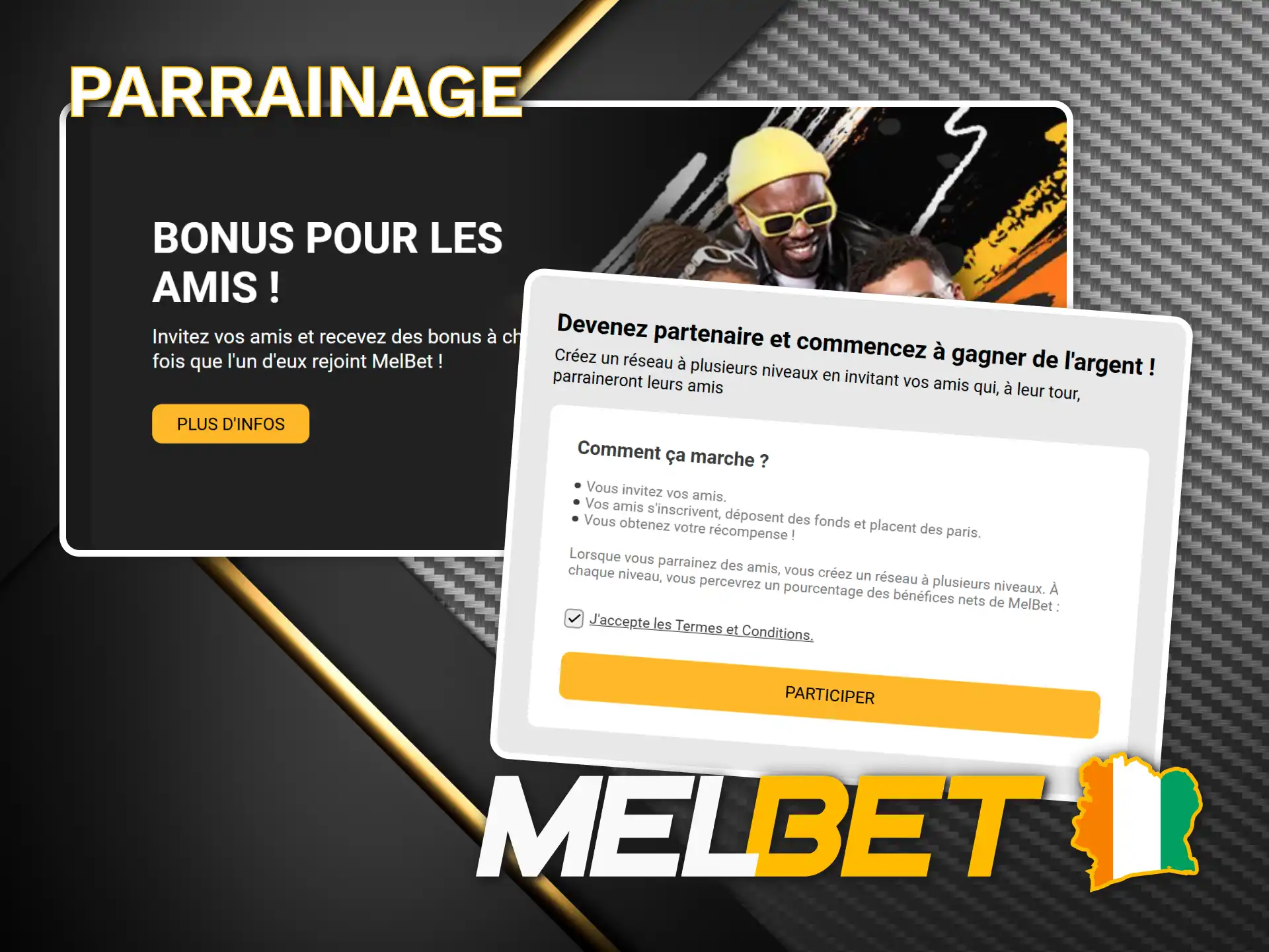 Gagnez des bonus de parrainage sur Melbet CI sans limites.