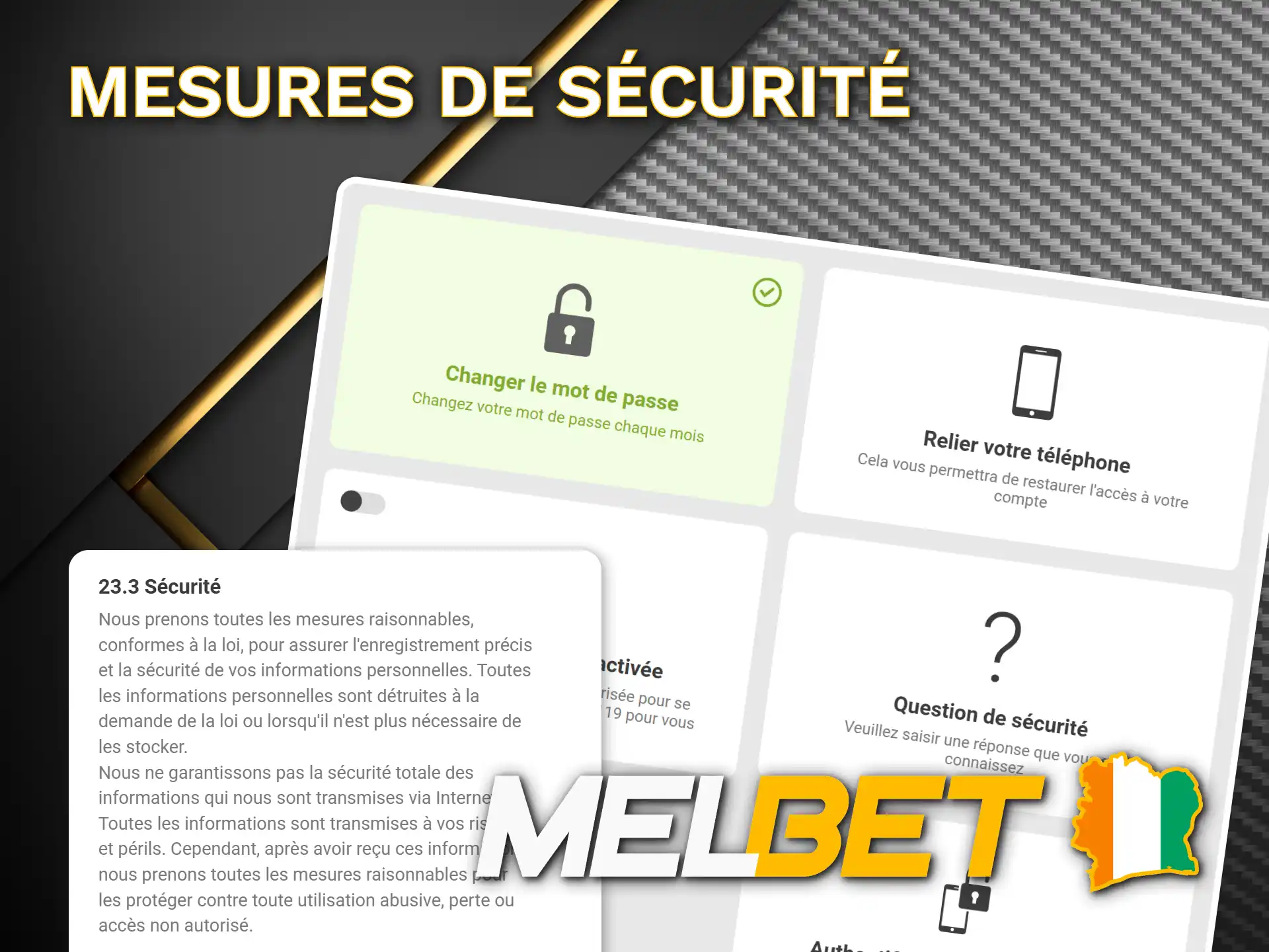 Contrôlez les paramètres de sécurité avec les outils de compte Melbet.