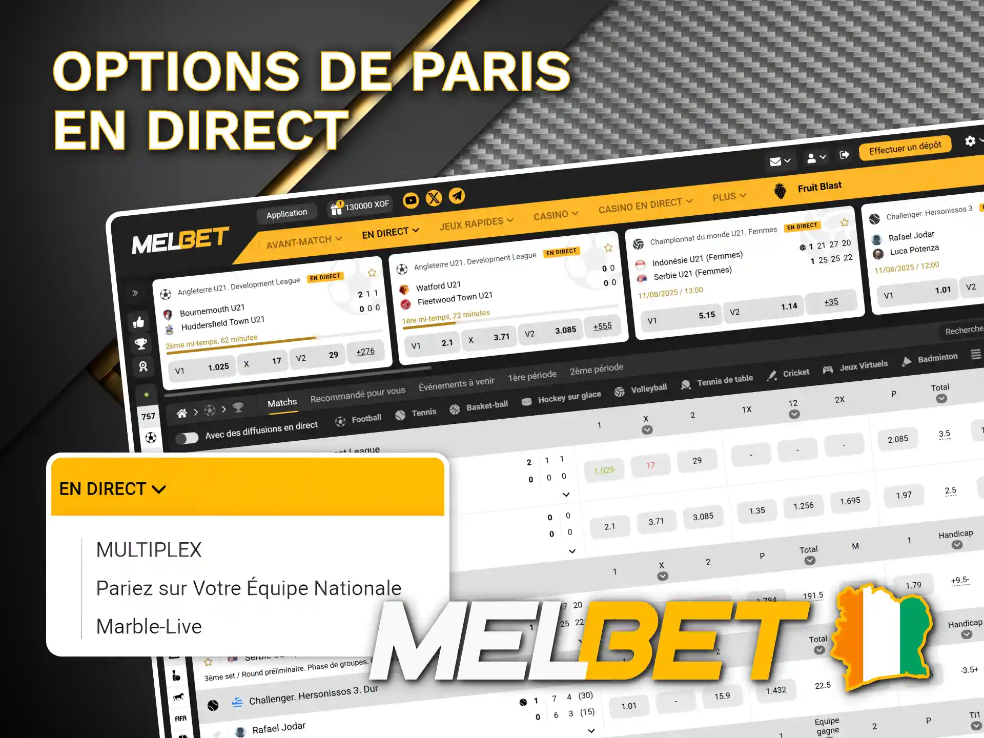Profitez de l'expérience de pari en direct sur Melbet officiel.