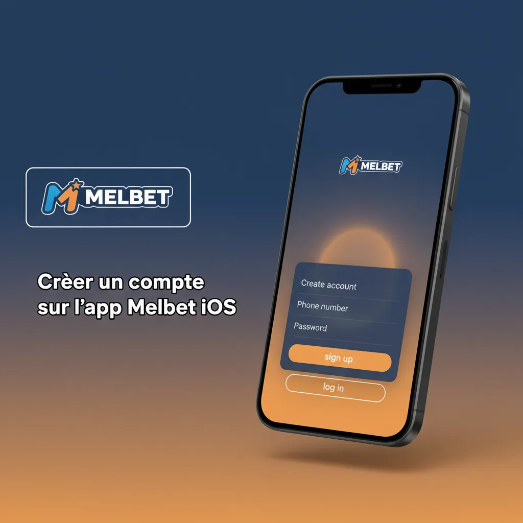 Écran d'inscription de l’app Melbet iOS: options téléphone/e-mail/express, devise XOF, mot de passe, code promo.