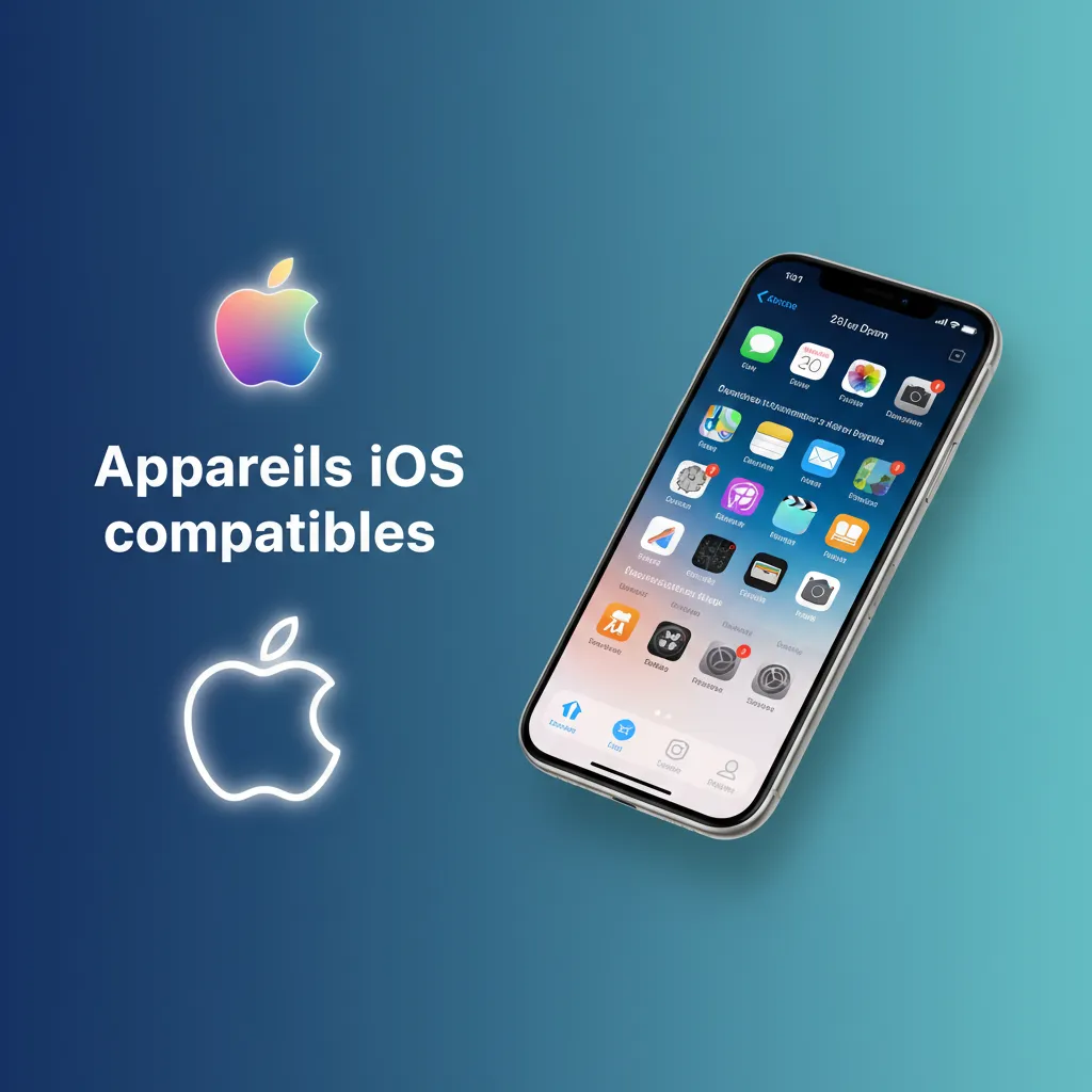 Liste des appareils iOS compatibles: iPhone 11–15, XS/XR/SE, iPad/iPad Pro/iPad Air, iPod touch. iOS 12+ requis.